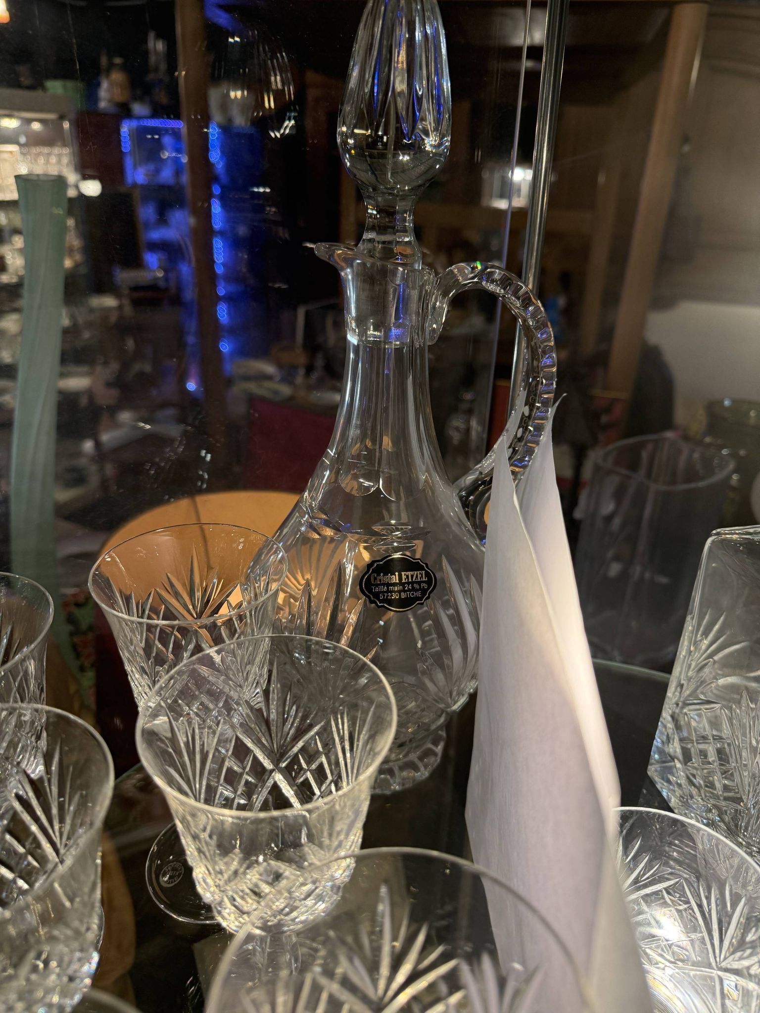 6 wine glasses and a ewer in etzel crystal