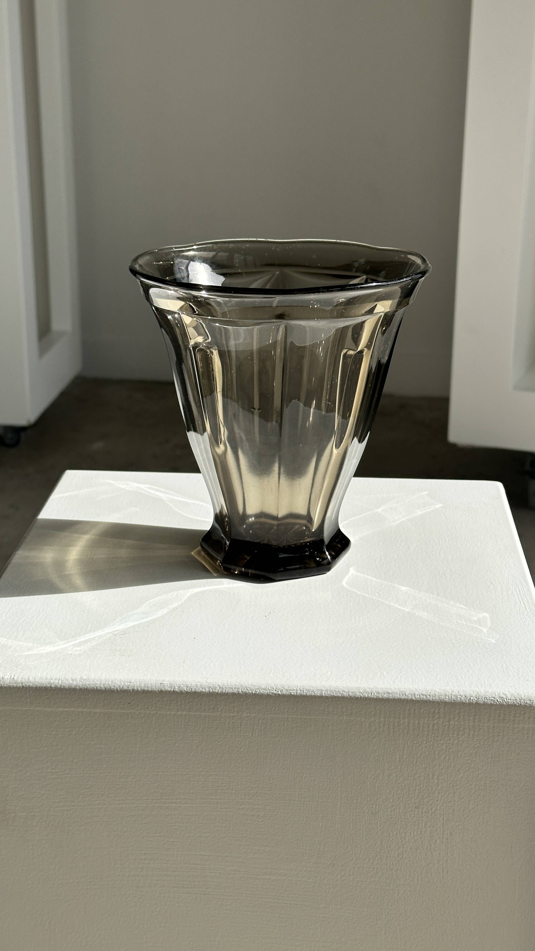 Smoked molded glass vase H:17cm