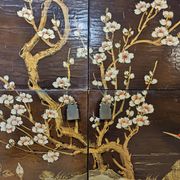 Vintage Chinese cabinet with birds & flowers, red & gold (bohemian)