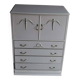 Mid-century wooden dresser painted in cream white, with 2 doors and 4 drawers, brass fittings.