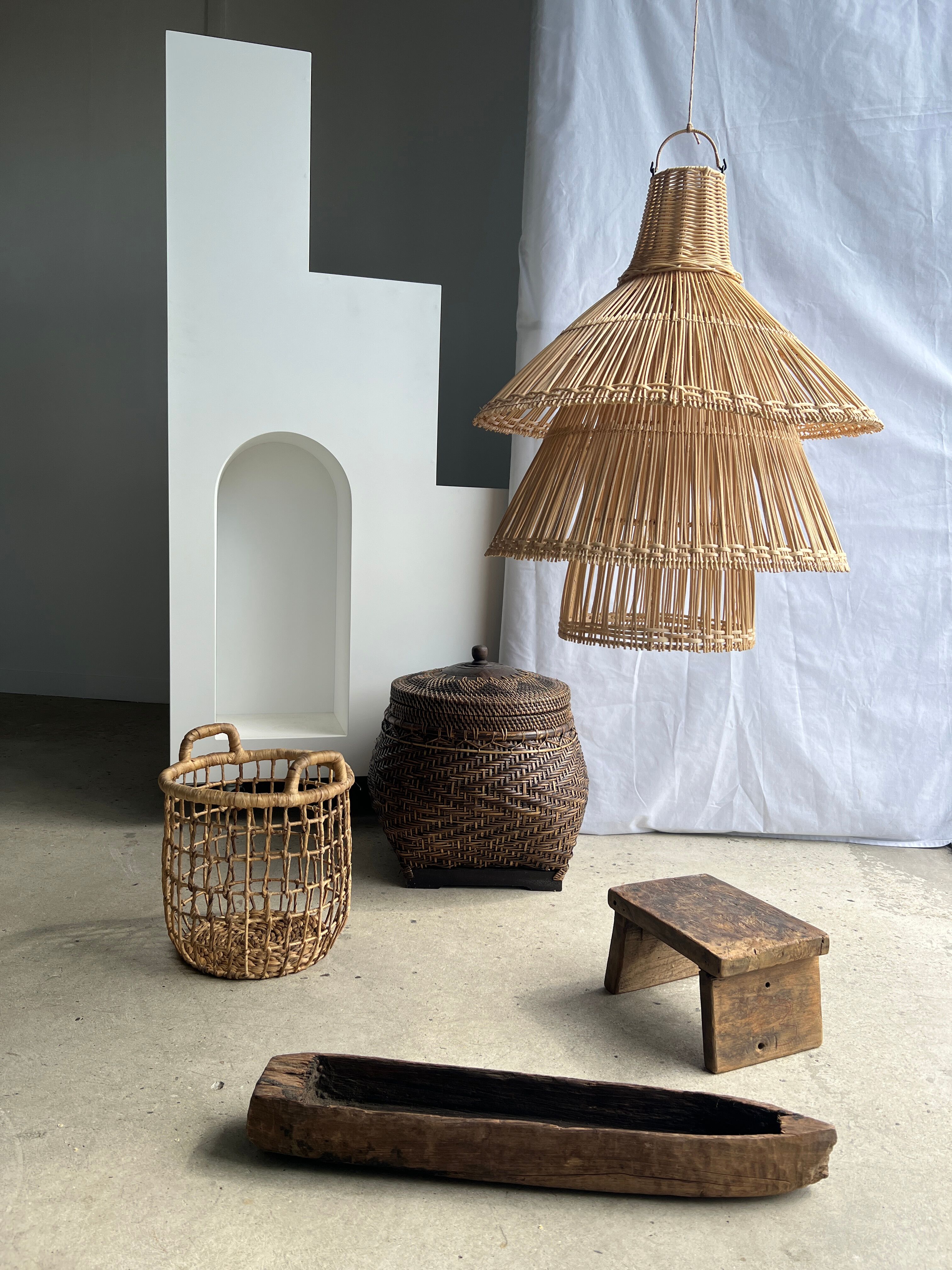 Rattan pendant lamp or light in the shape of an Asian lantern