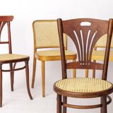4 chaises de café viennoises en bois et cannage, restaurées, début du XXe siècle