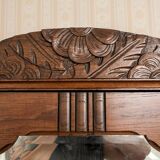 Old solid wood wardrobe with three vintage mirror doors