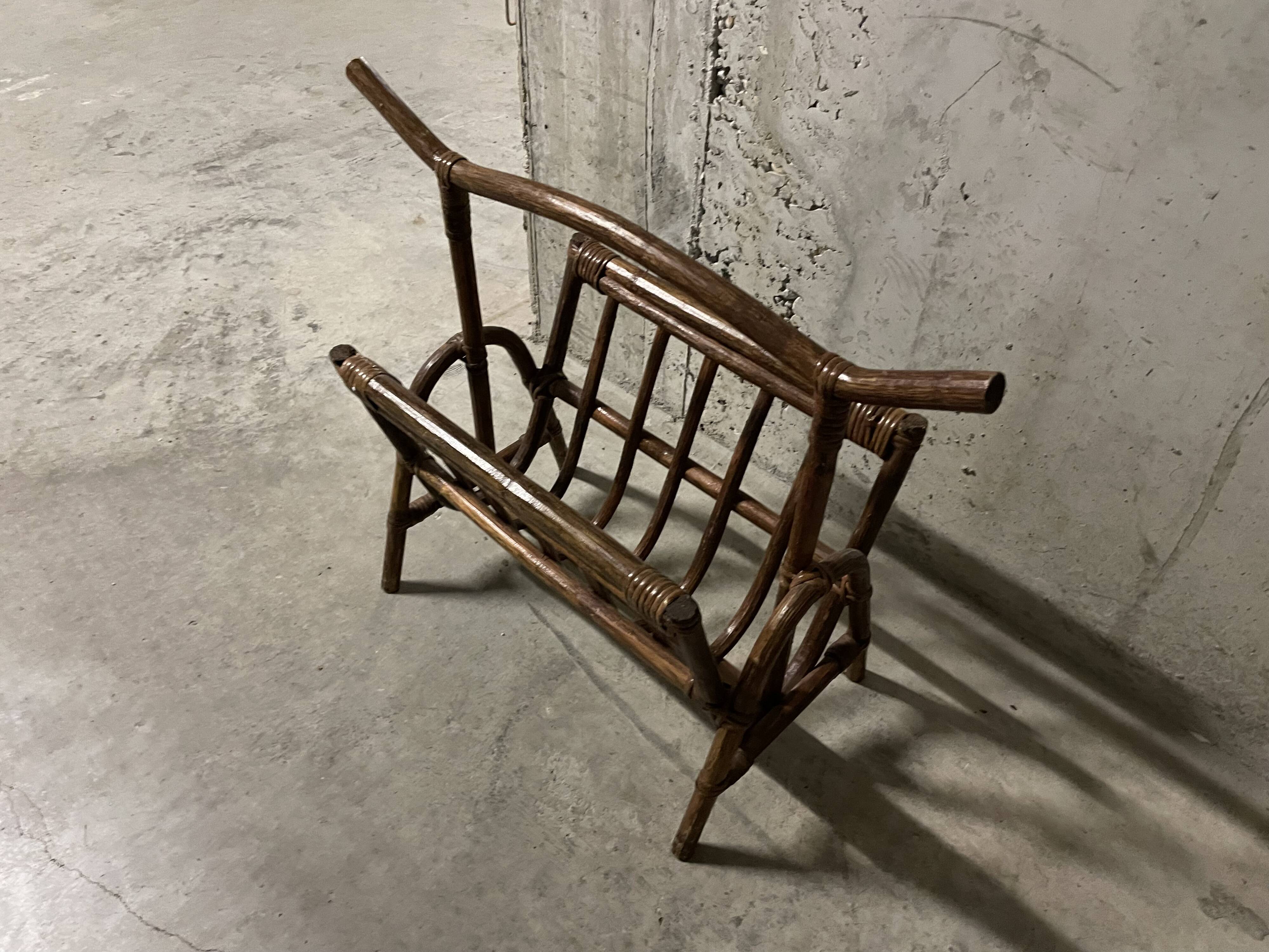 Rattan magazine rack from the 60s
