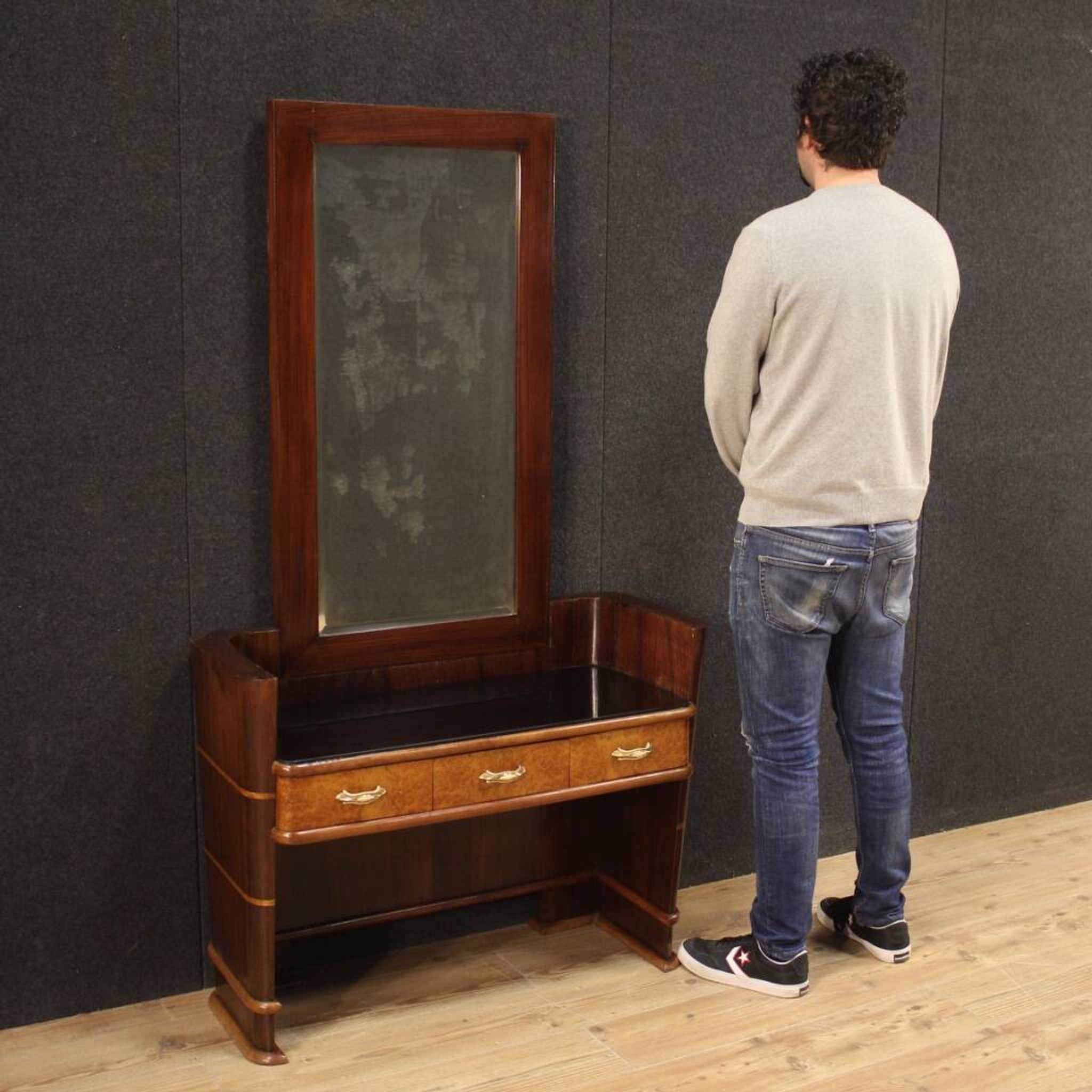 Italian wood design cheval mirror from 70s