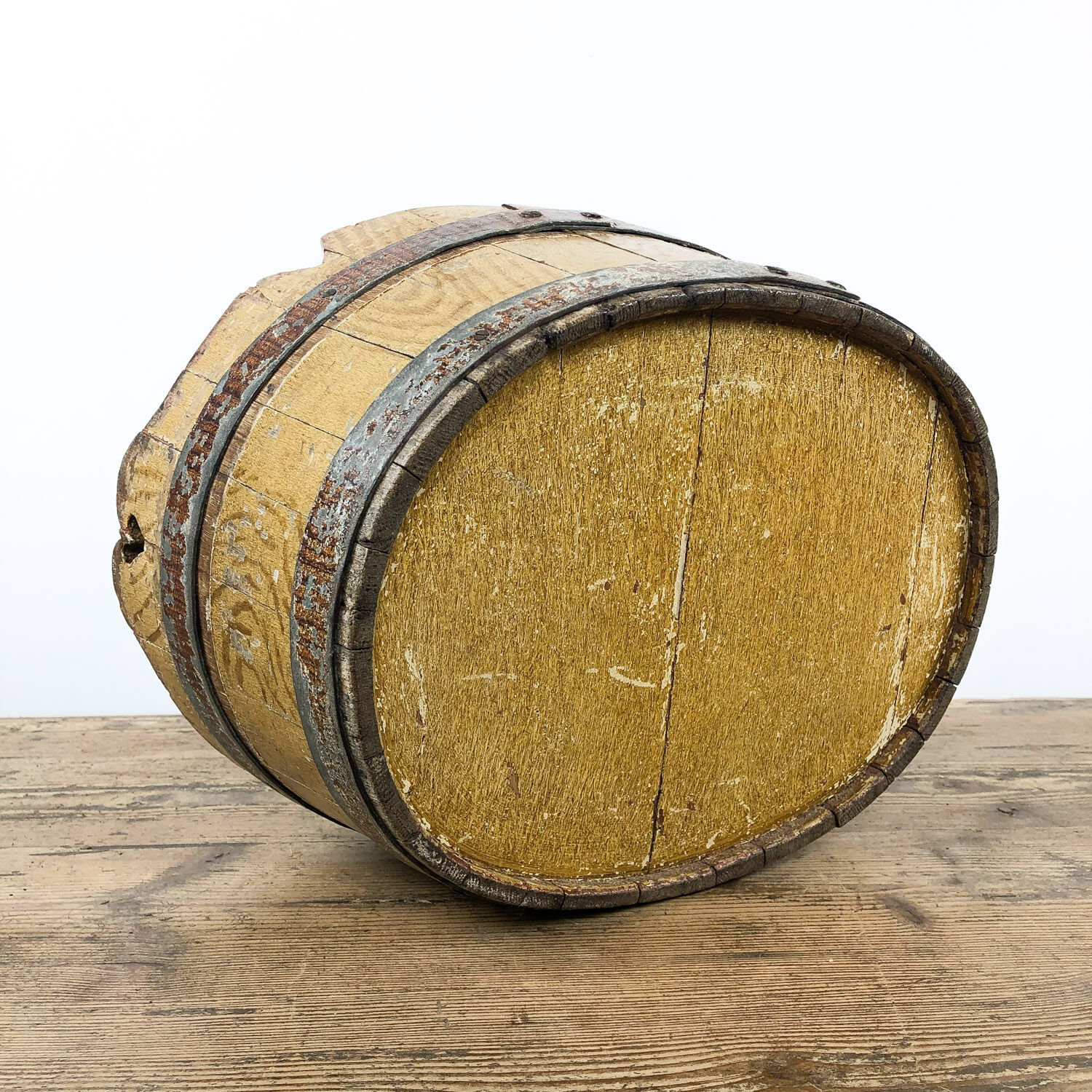 Antique cocked painted wooden bucket wash tub German Folk art
