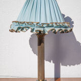 Brass lamp with vintage blue laminated lampshade