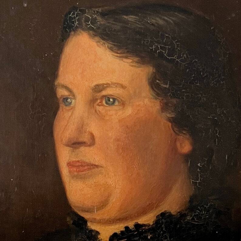 Antique Oil Painting on Canvas With Frame "Portrait of Noble Lady