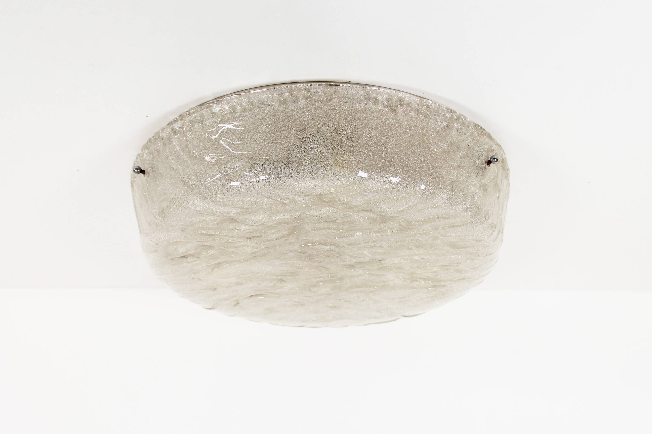 Large glass and polished metal glass flush mount lights by Sische, Germany