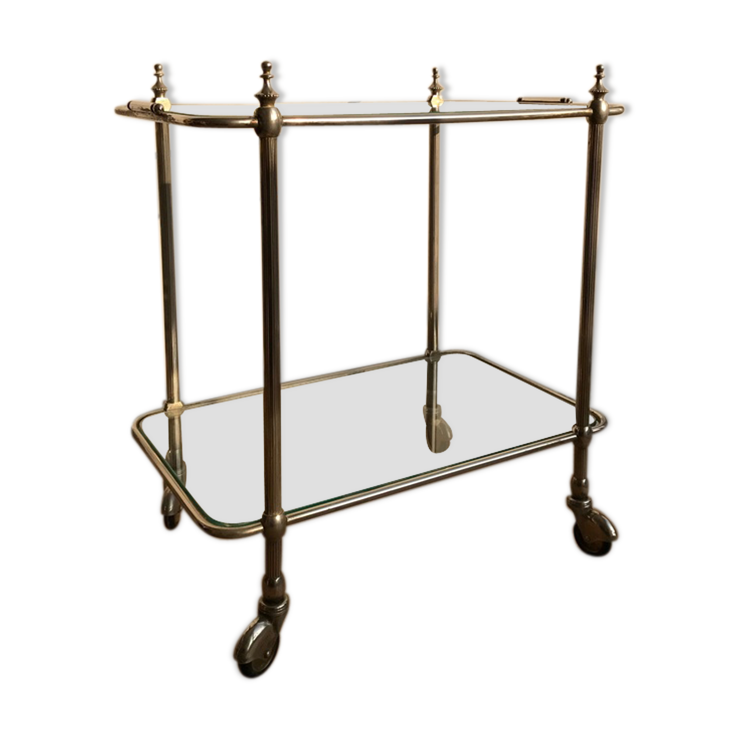 Desserte roulante en verre et acier chromé