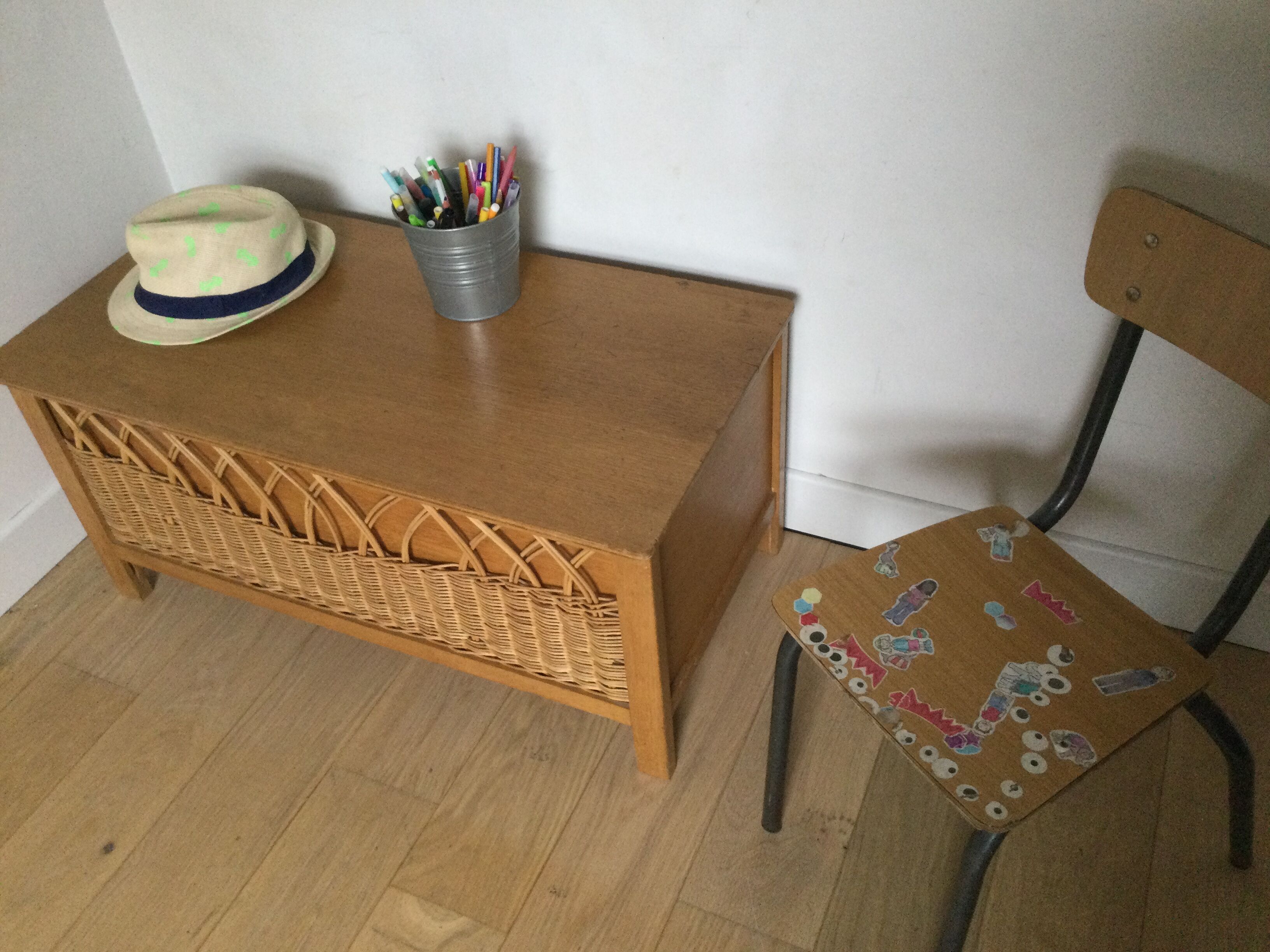 Vintage wood and rattan chest
