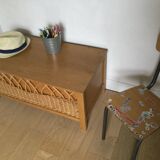 Vintage wood and rattan chest