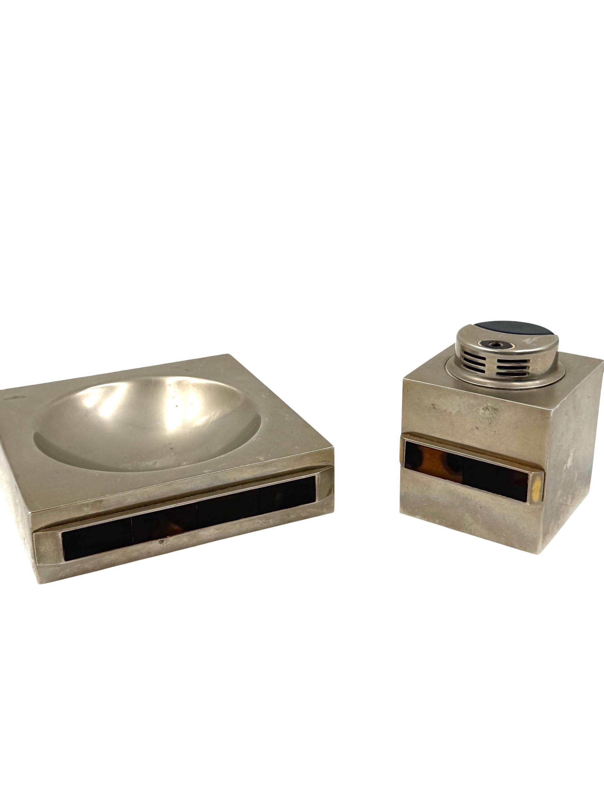 Table top smoking set, ashtray and table lighter, Italy 1970