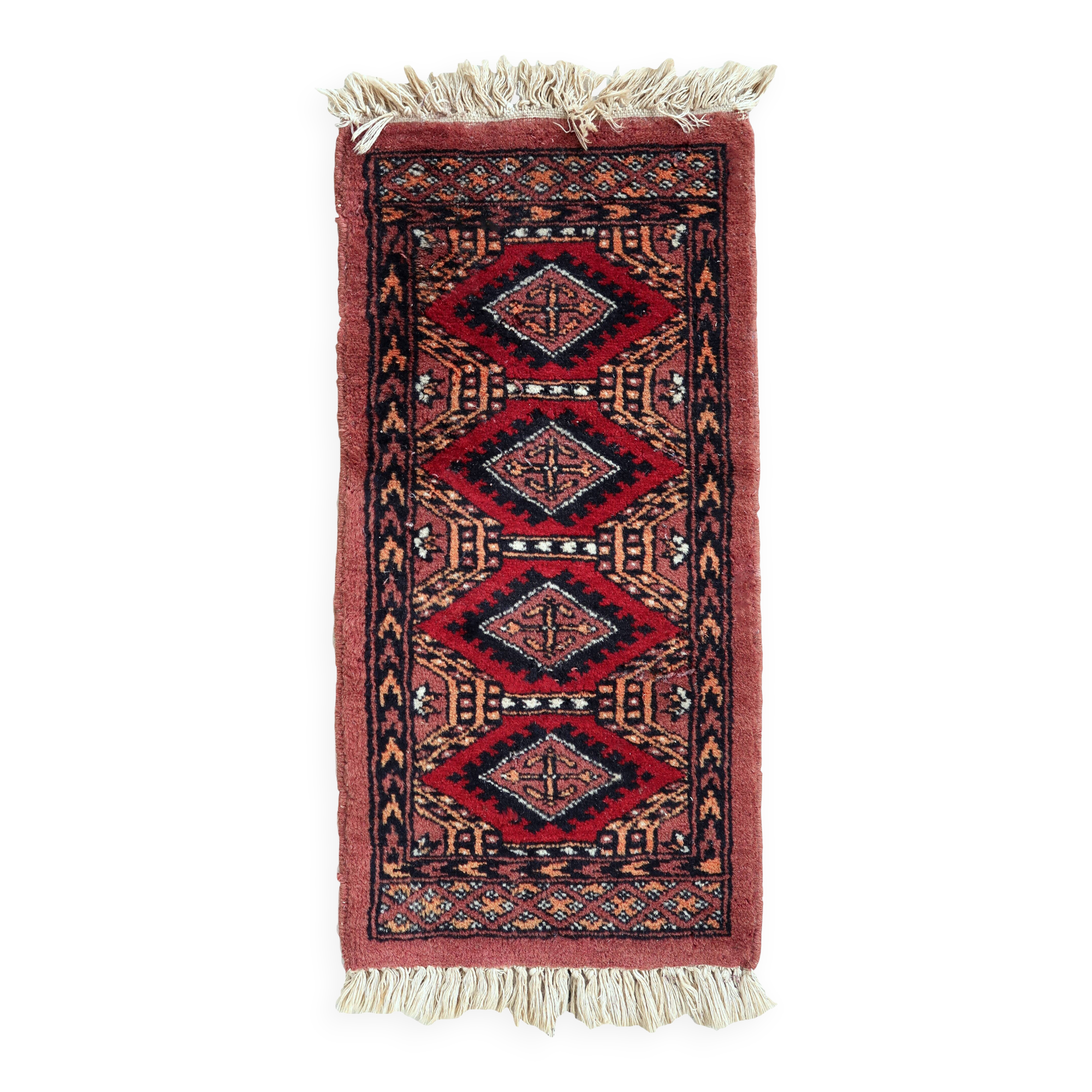 Tapis vintage pakistanais Ersari fait main en laine – 33 x 66 cm – 1970s