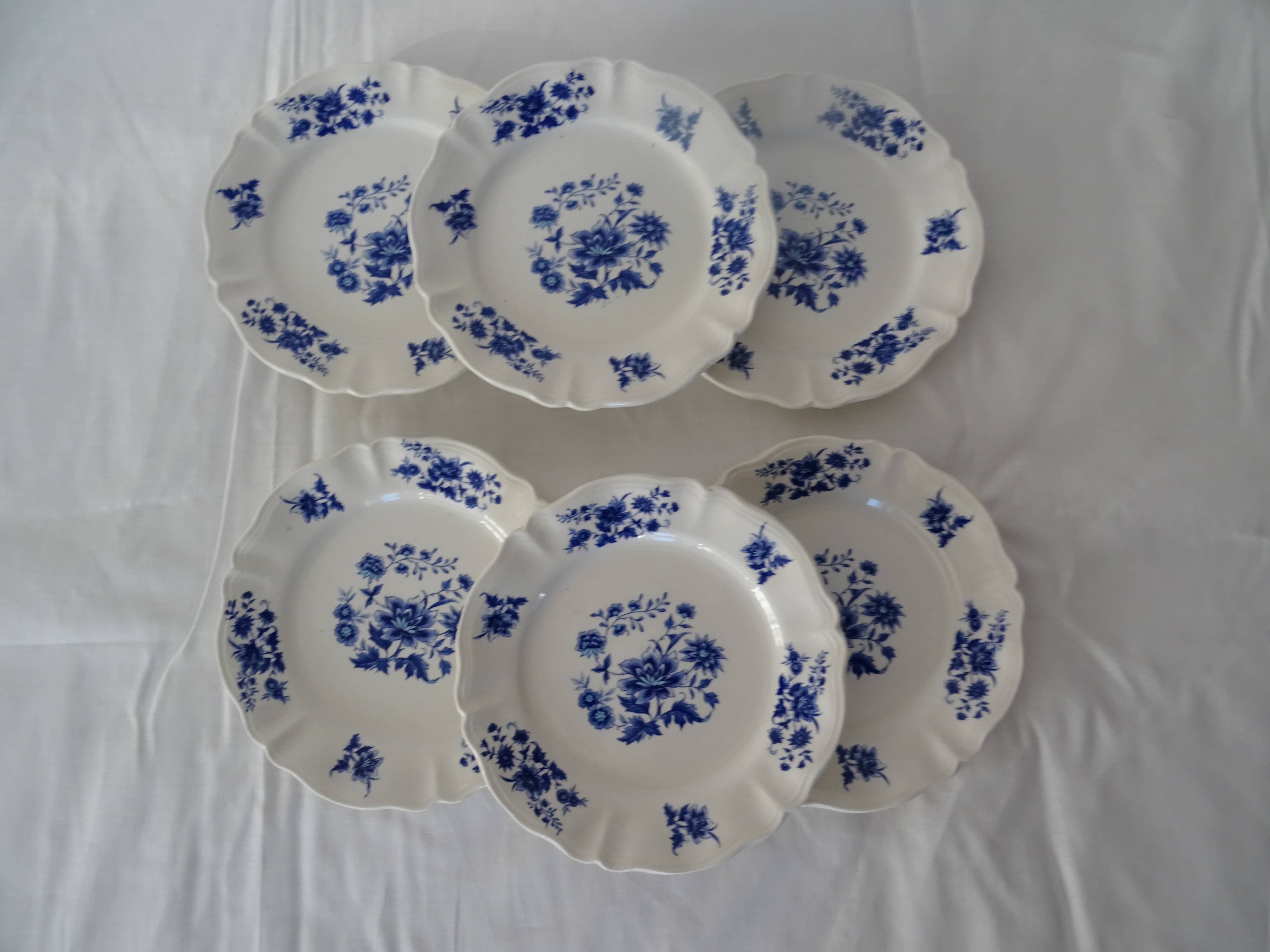 6 Sarreguemines Aubusson plates 429112 blue flowers faience