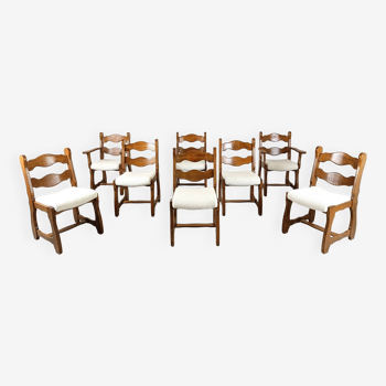 Vintage brutalist dining chairs, set of 8 - 1960s