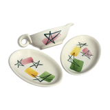 Dishes and saucière earthenware Pornic painted hand