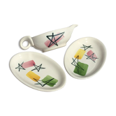 Dishes and saucière earthenware Pornic painted hand