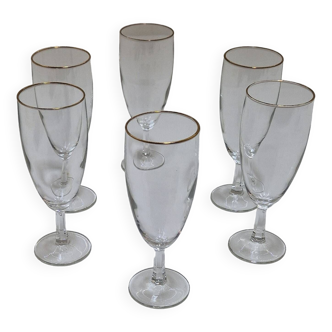 6 verres à champagne à bord doré