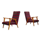 Pair of French beech armchairs from the 60s, tartan fabric