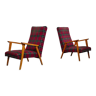 Pair of french armchairs in beech 60s, fabric scottish pattern