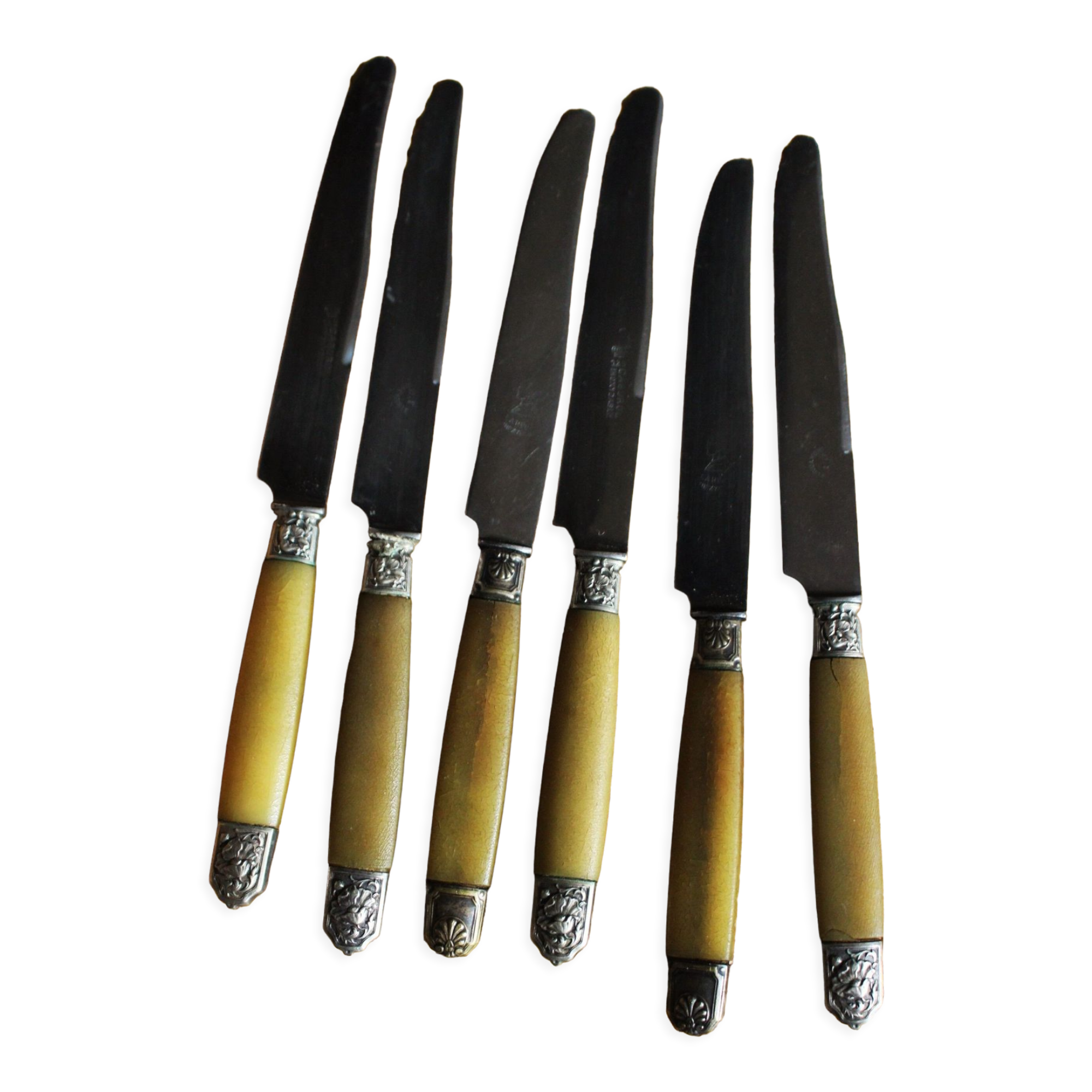 Lot 6 knives Ferrules flower shell blade bakelite steel