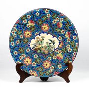 Plat en émaux de Longwy – Décor d’oiseaux et fleurs polychromes – 1950