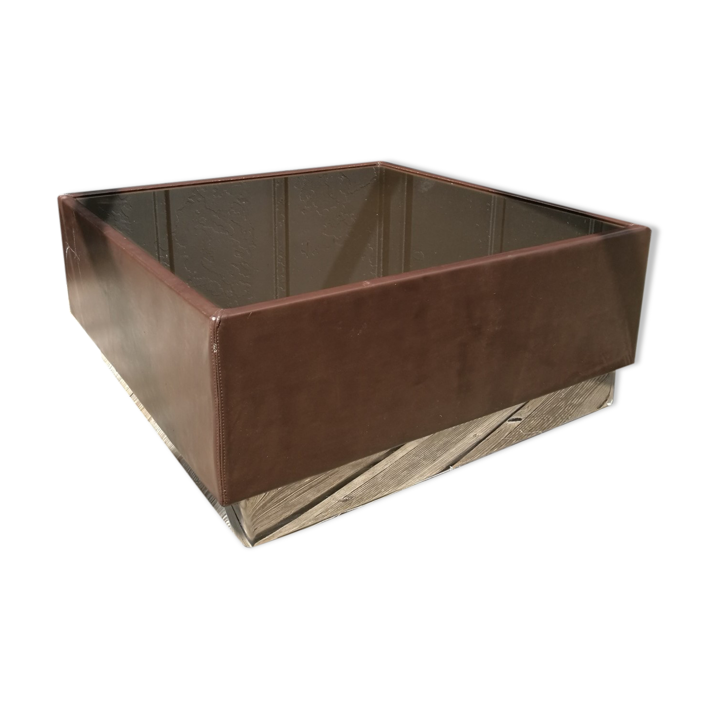 Table basse cuir chocolat vintage 1970