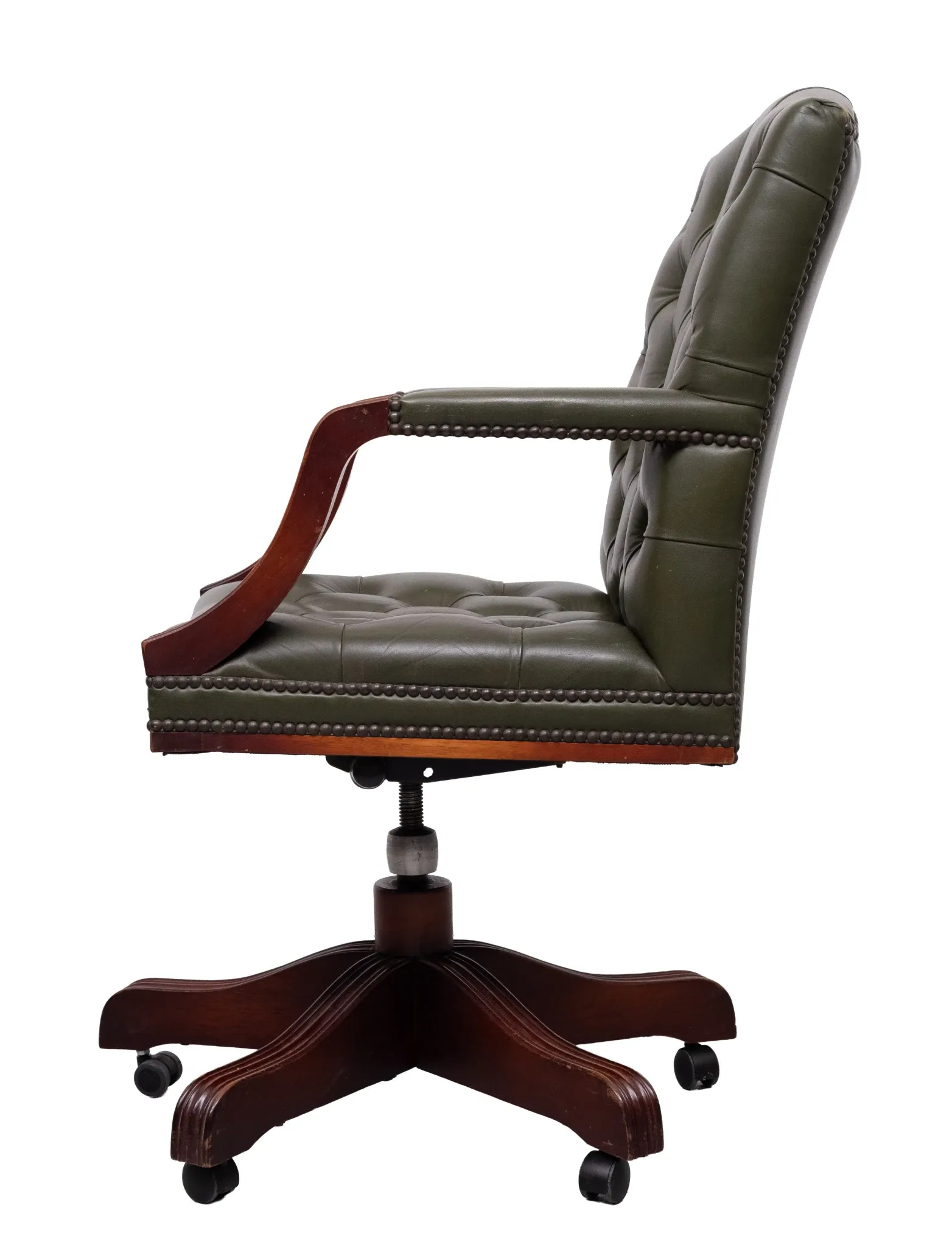 Chesterfield Green tufted Leather desk chair by Wade England 1960s