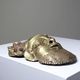 Small gilded bronze Oba mask from Bamoun, Cameroon, vintage Africa