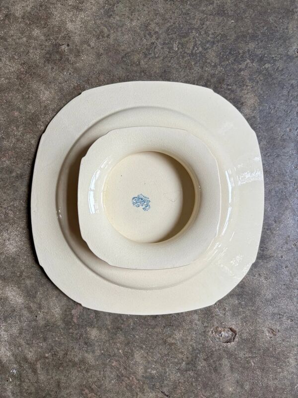 Assiette à gâteau Gien en terre de fer bleue, service ''Oiseaux'' vers 1870 n°3