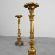 Pair of Gilt Wooden Pedestals with Plaster Decoration, France 19th Century
