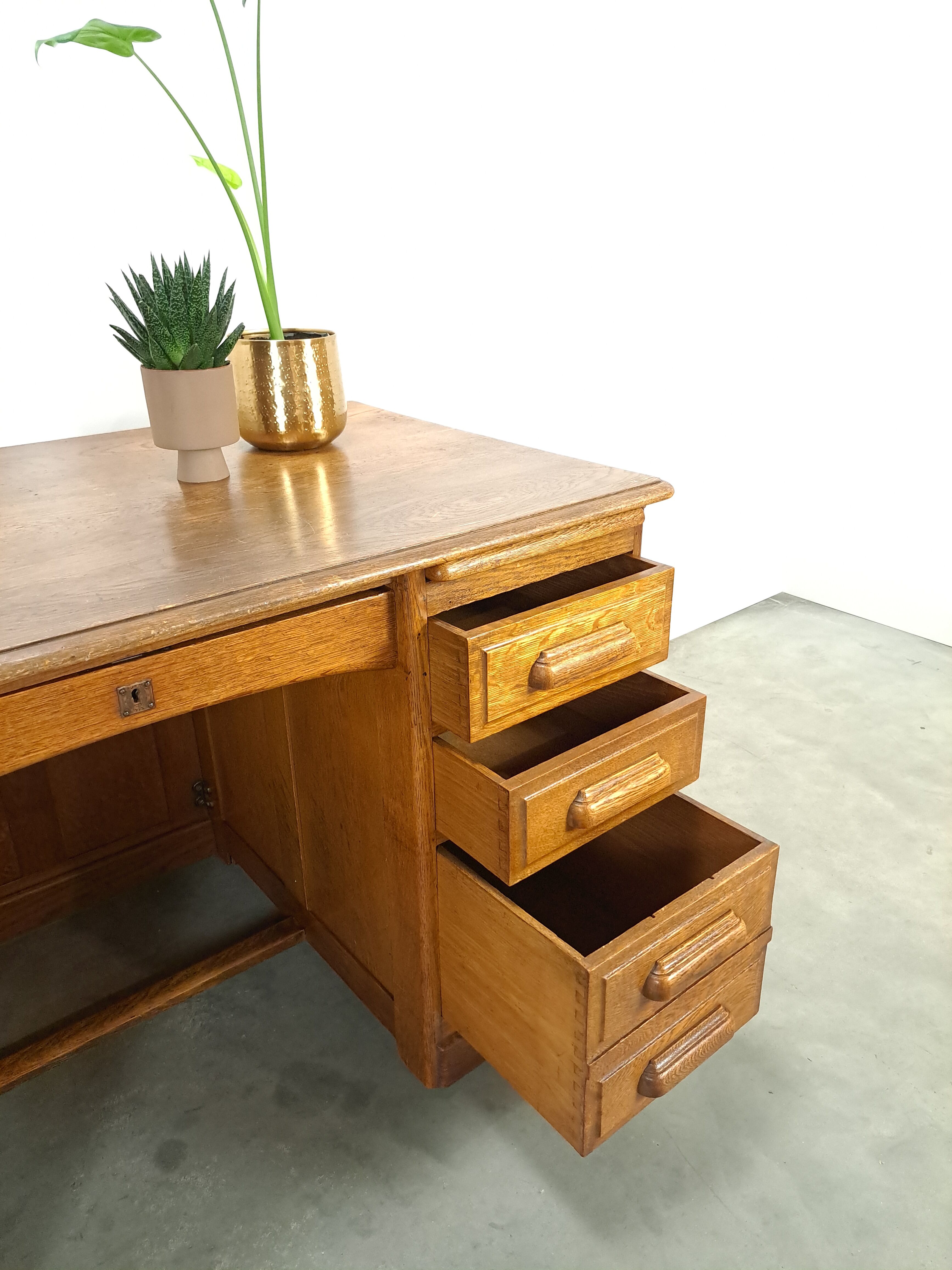 Old oak notary office with drawers, desk
