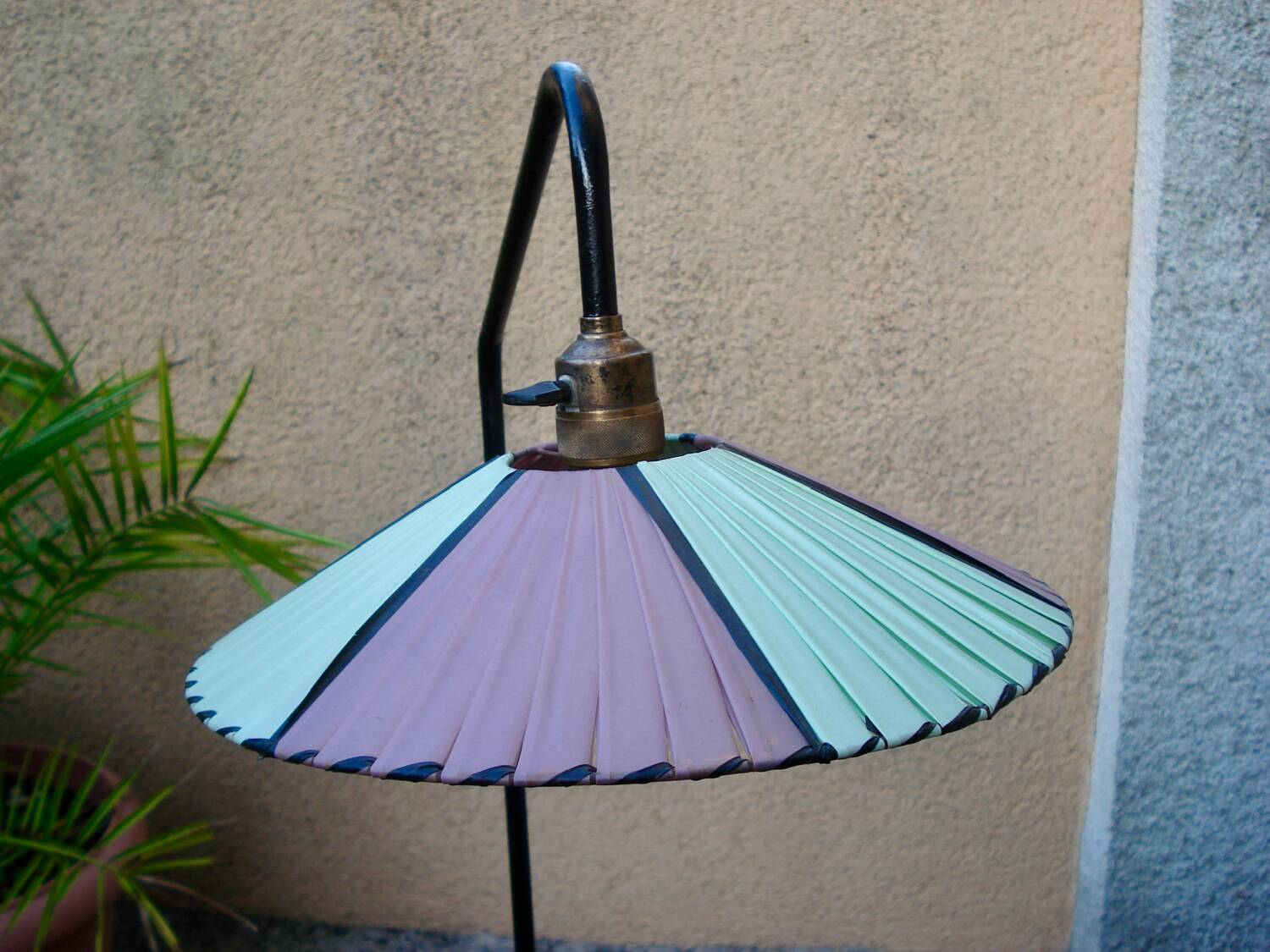 VINTAGE FLOOR LAMP 1960 PURPLE AND GREEN LAMPSHADE