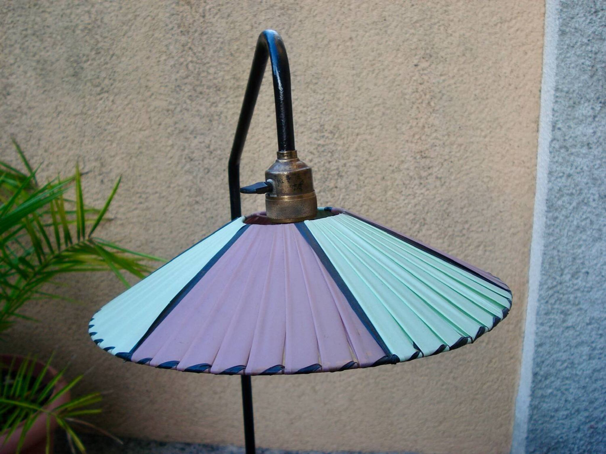 VINTAGE FLOOR LAMP 1960 PURPLE AND GREEN LAMPSHADE