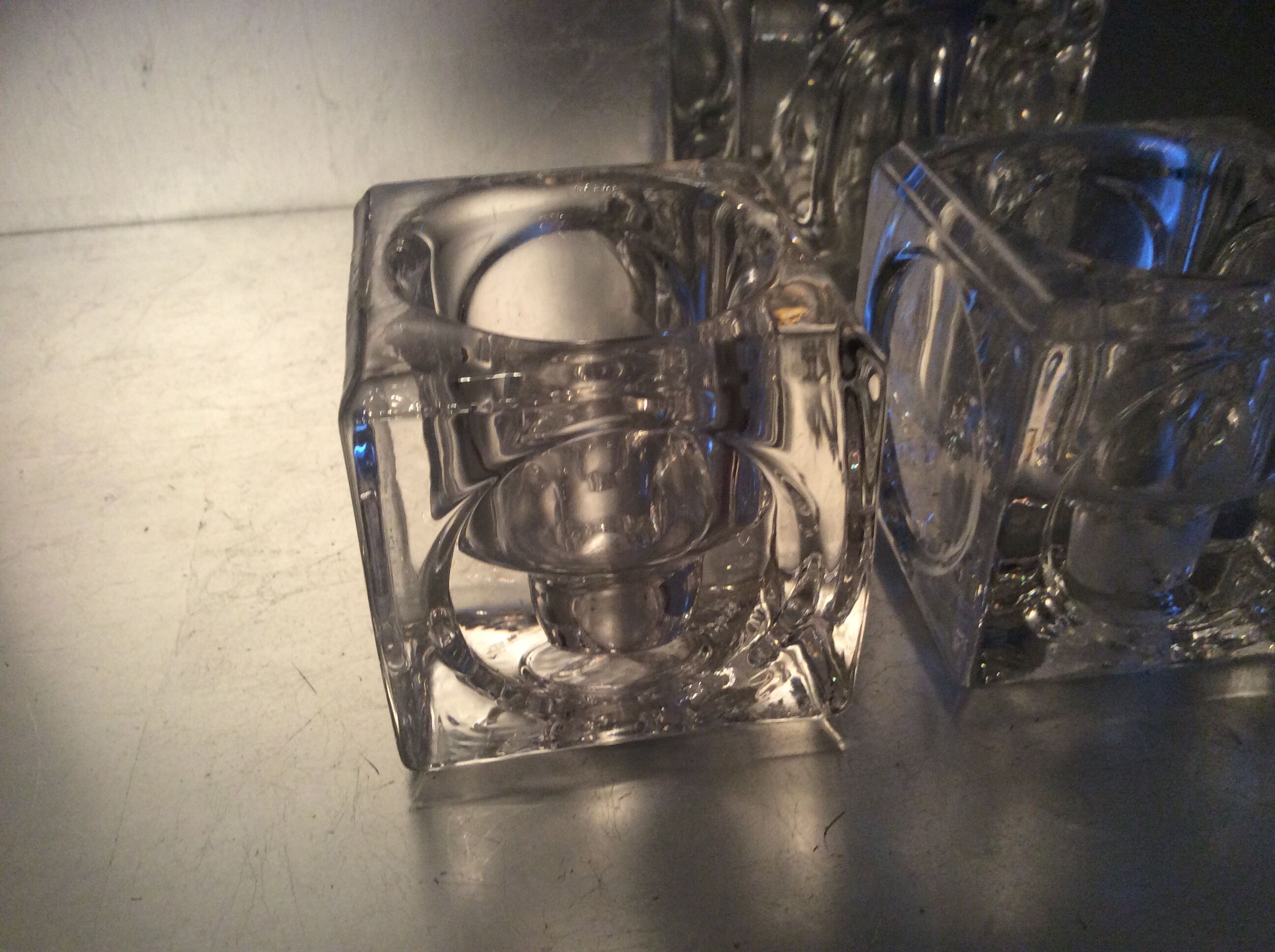 Set 4 vintage candlesticks  moulded glass cubes 70