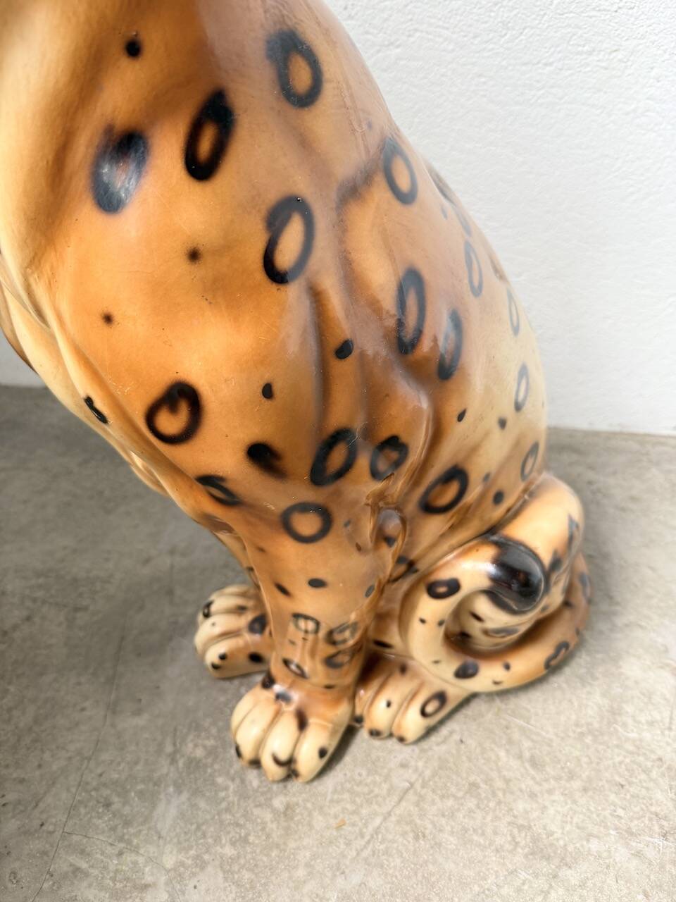 XL Italian ceramic leopard sculpture statue 1970