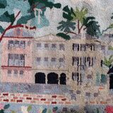 Tapis Hooked vintage américain – 56 x 86 cm – Design pictural - 1C982