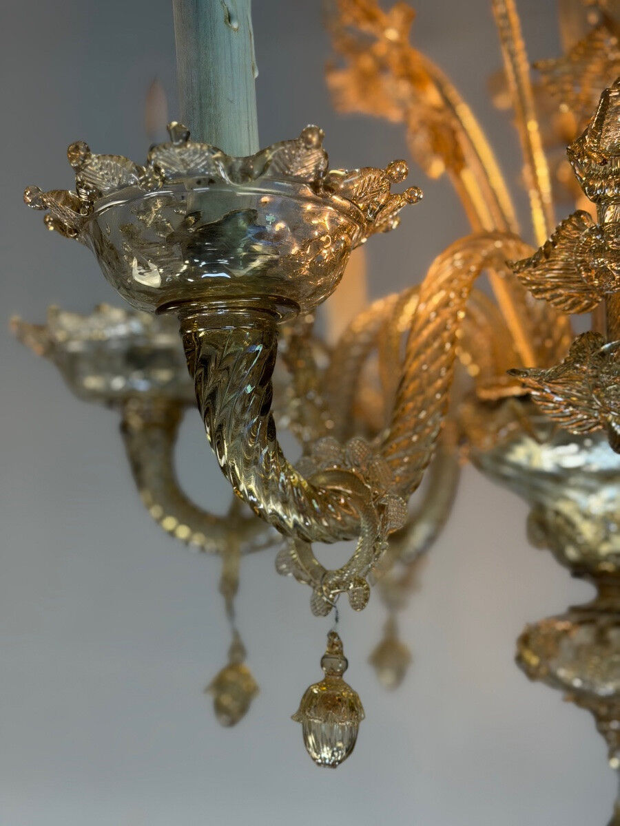 Venetian glass chandelier from Murano, green, circa 1920.