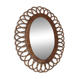 Miroir vintage en rotin.