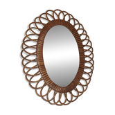 Miroir vintage en rotin. Année 1970.