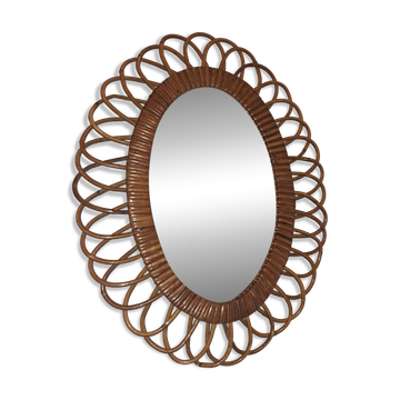 Vintage rattan mirror. 1970s.