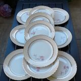 Set of 12 flat plates decors flowers vintage