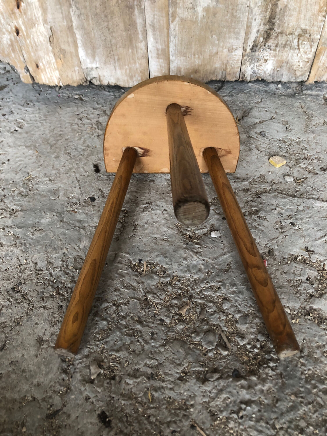 Vintage light wood milking stool