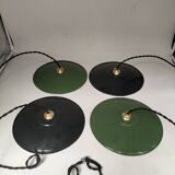 4 enameled sheet metal pendants