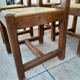 6 old oak chairs, brutalist wood, straw