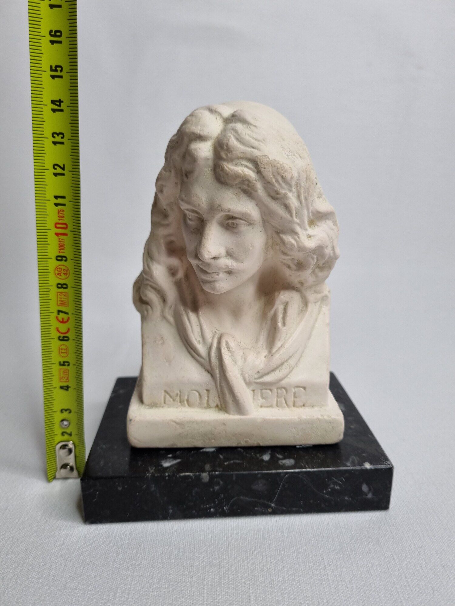 Buste de Molière en plâtre ciré sur socle en marbre 14 cm