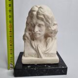 Buste de Molière en plâtre ciré sur socle en marbre 14 cm