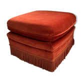 Vintage Jean Roche pouf in orange velvet with fringes