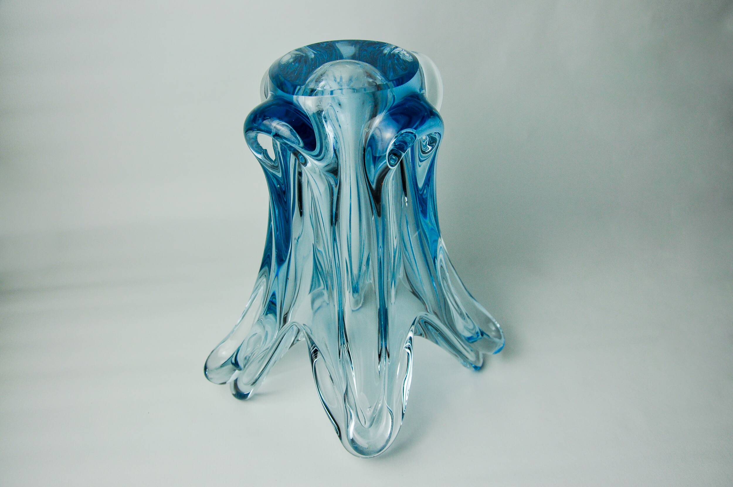Blue seguso vase in murano glass, italy, 1970